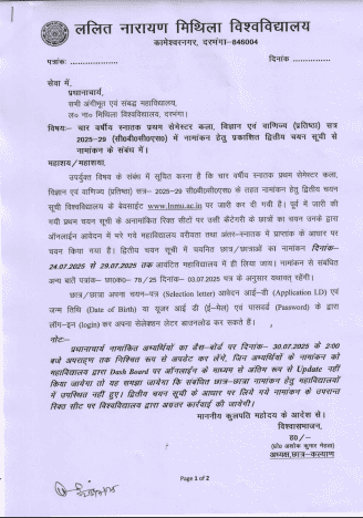 LNMU UG 2nd Merit List 2025-29