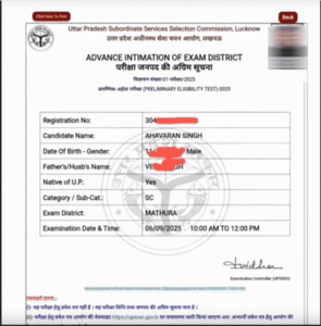 UPSSSC Stenographer Exam Intimation Slip 2025