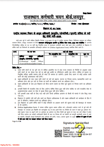 RSSB Aayush Officer Recruitment 2025