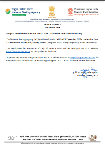 UGC NET December Exam City Slip 2025